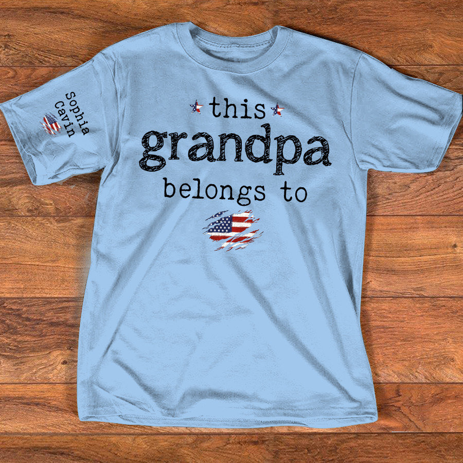 This Grandpa Belongs To Shirt, Personalized Grandpa T Shirt with Kids Names, Custom Grandpa Gift, Patriotic Family Tee