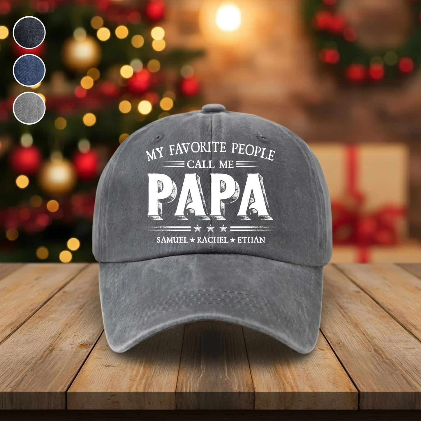 Personalized Washed Denim Baseball Cap with Papa Quote, Custom Kids' Names, Vintage Dad Hat, Unique Gift for Fathers & Grandpas