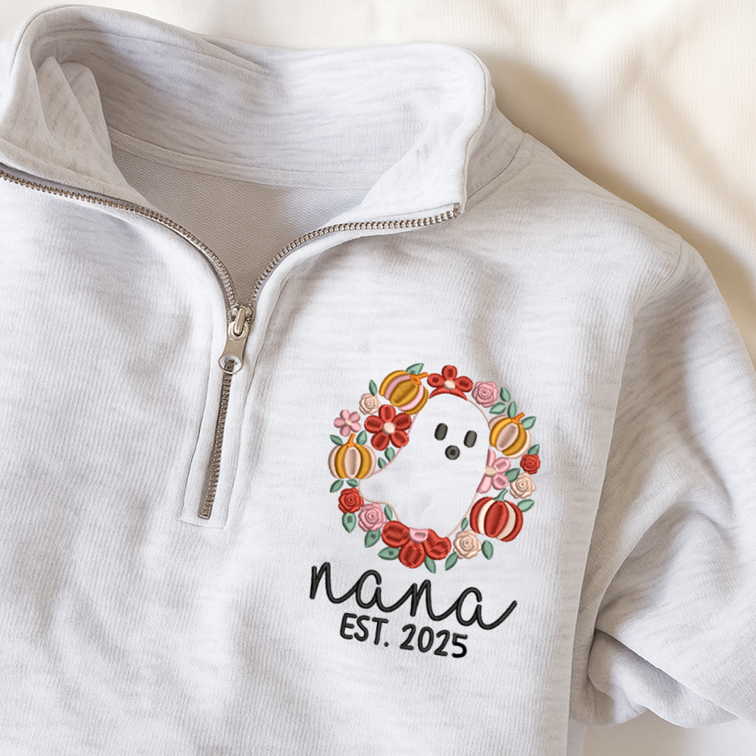 Custom Embroidered Nana Flower est Sweatshirt And Grandkids Quarter Zip Sweater