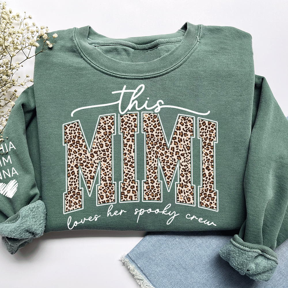 Custom Leopard This Mimi Love Her Spooky Crew, Grandma Sweatshirt with Kids’ Names