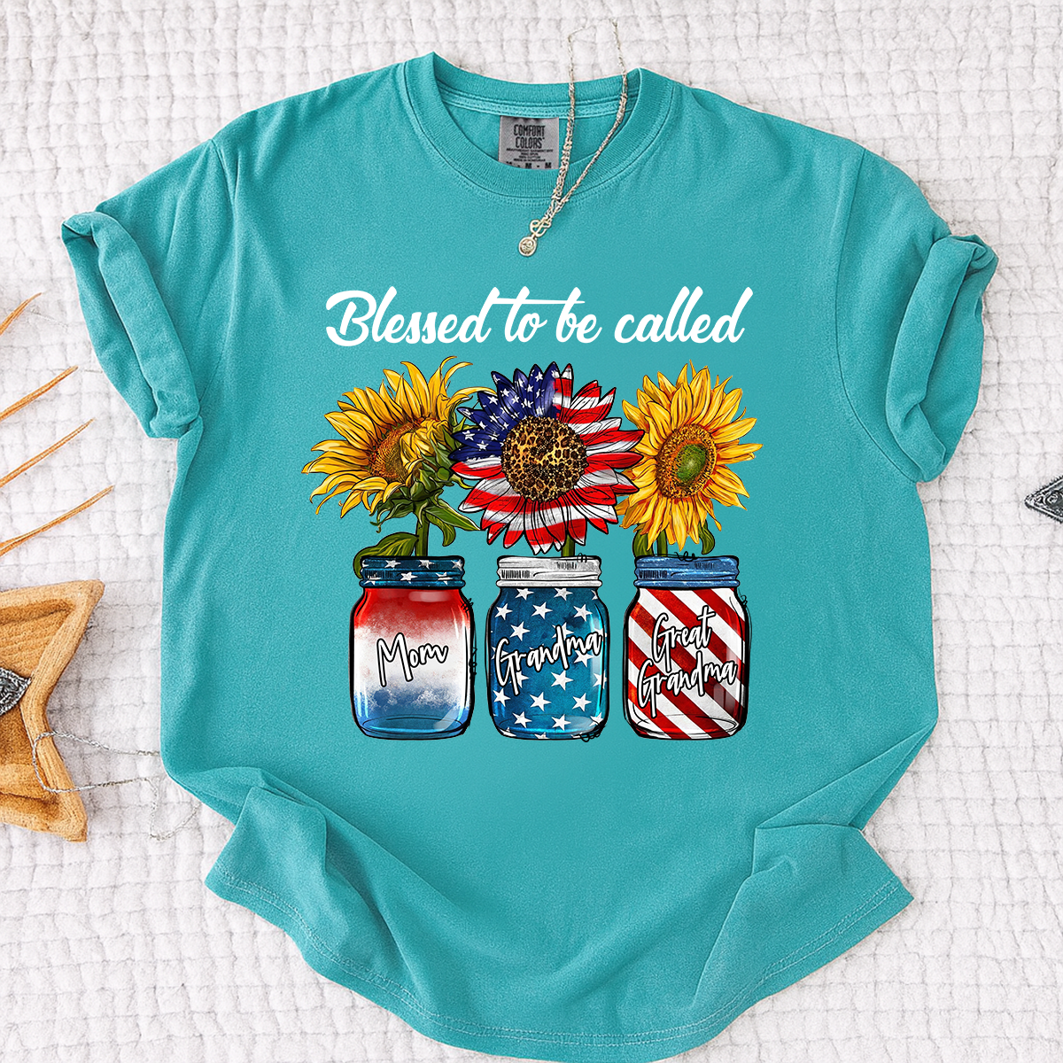 Comfort Colors Personalized Blessed to be Called Shirt, Custom Names with Sunflower and Patriotic Jar Design