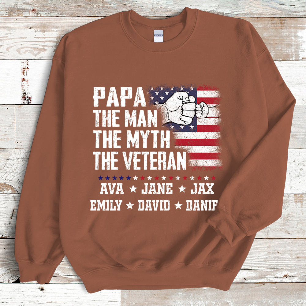Flag Papa Grandpa The Man The Myth The Veteran Hand Sweatshirt