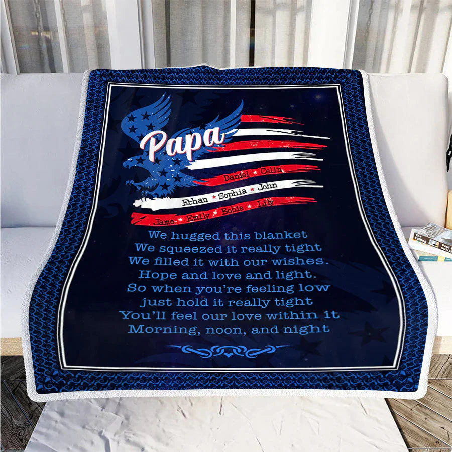 Personalized Papa with Grandkids Names 4th Of July Blanket, Custom Papa Fleece Sherpa Blanket, Father's Day Blanket