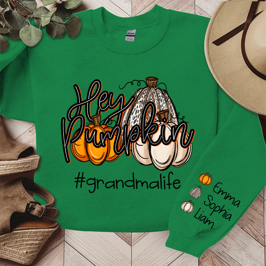 Grandma Life Hey Pumpkin Autumn, Custom Grandma And Grandkids, Grandma Gift Autumn TH Sweatshirt