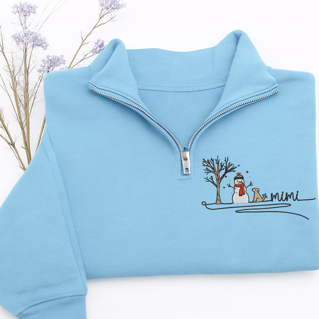 Personalized Hand Embroidered Mimi Snowman Sweater For Gift Grandma And Kids