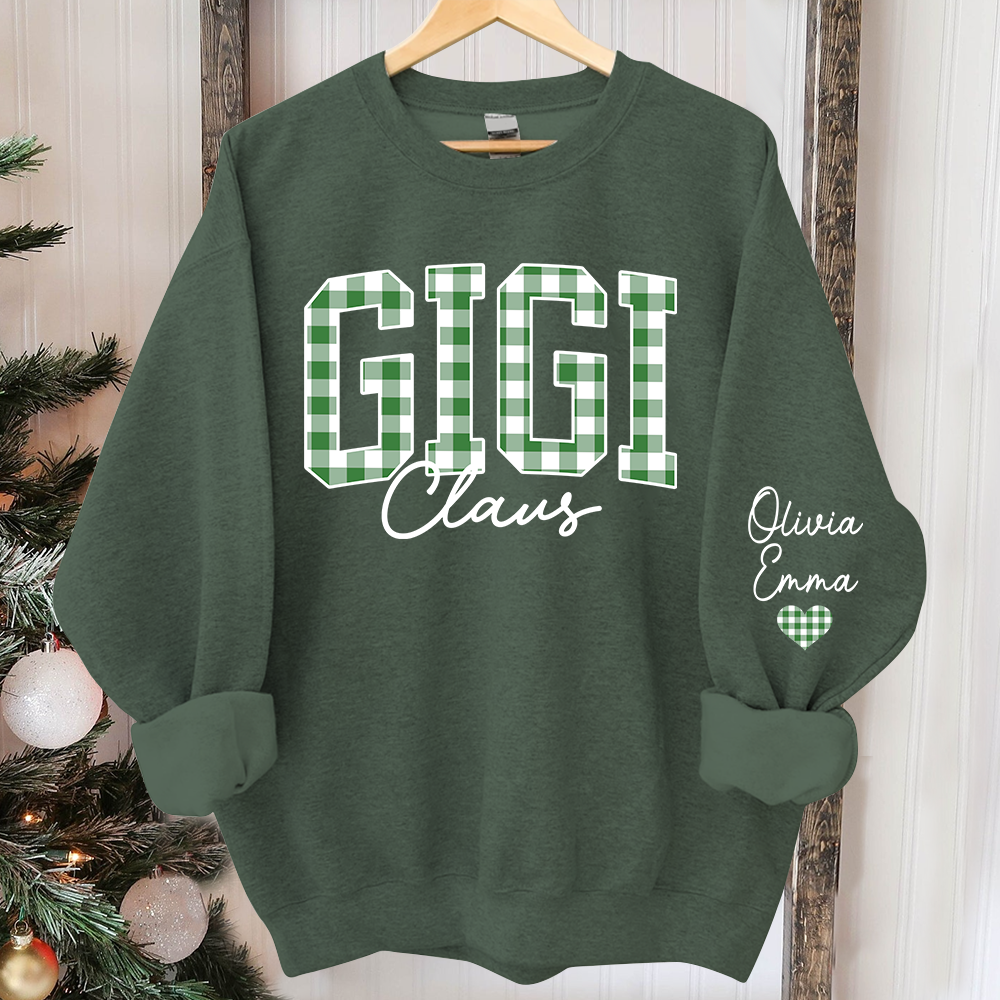 Custom Gigi Claus Green Caro Christmas With Kids Sweatshirt