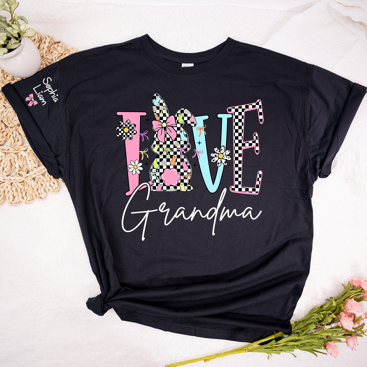 Personalized Love Grandma Shirt with Bunny, Custom Name Grandma T Shirt, Easter Family Gift