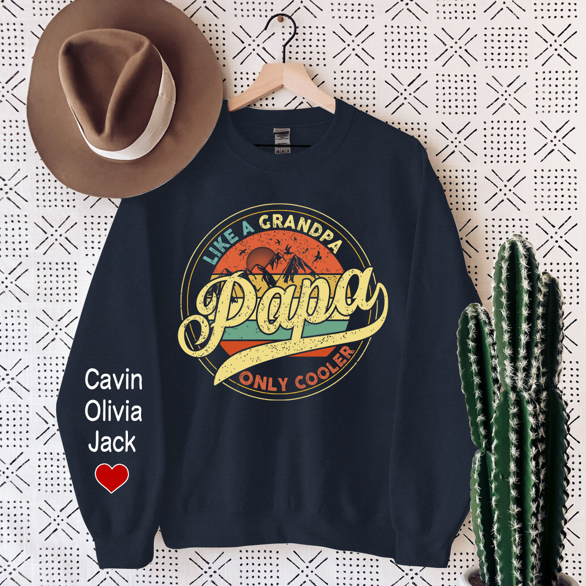 Papa Like A Grandpa Only Cooler, Custom Papa And Kids Sweatshirt