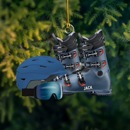 Skiing Ornament 2025 – Personalized Ski Gear Ornament with Name, Custom Winter Holiday Decoration Ornament