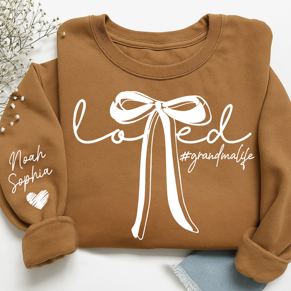 Personalized Grandma Sweatshirt, Loved Bow Design Custom Name Gift