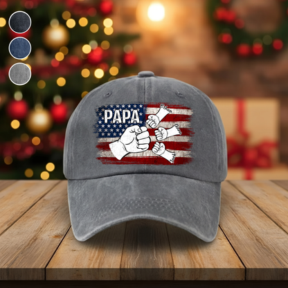 Papa Fist Bump Shirt with Kids Names – American Flag Custom