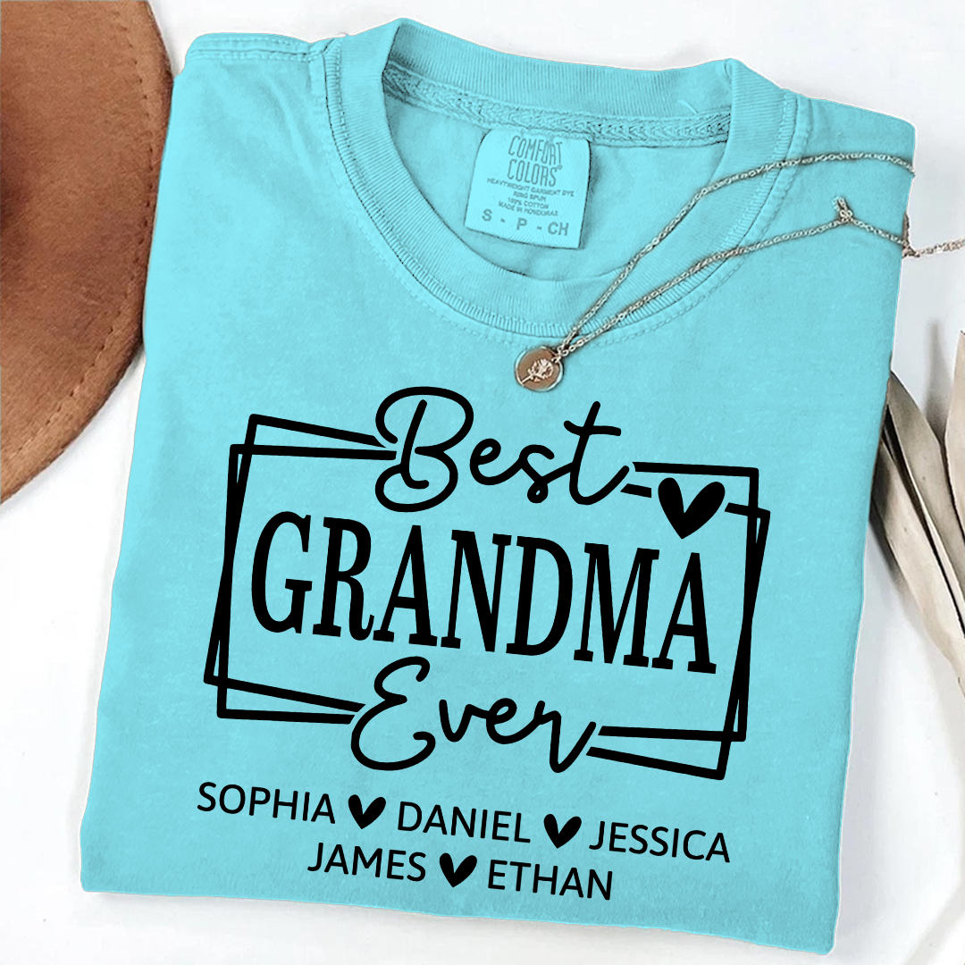 Comfort Colors Best Grandma Ever Personalized T Shirt with Heart Icons, Custom Family Gift Shirt for Grandma