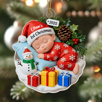 Personalized Baby’s First Christmas Ornament 2025 – Custom Name Sleeping Baby Decoration for Newborns and Parents Ornament