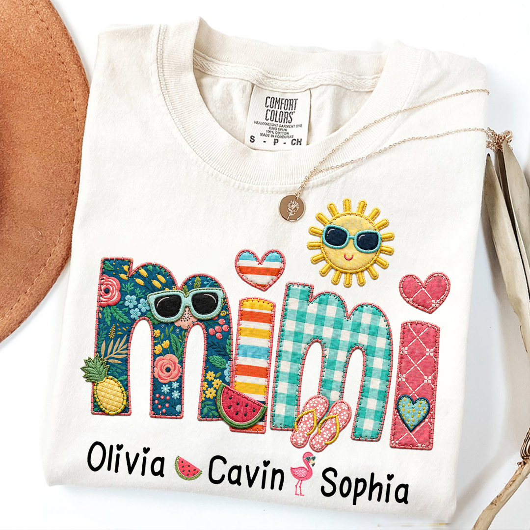 Comfort Colors® Personalized Mimi T-Shirt with Summer Fun Design for Grandma And Kids Family Names Custom Tee