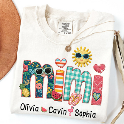 Comfort Colors® Personalized Mimi T-Shirt with Summer Fun Design for Grandma And Kids Family Names Custom Tee