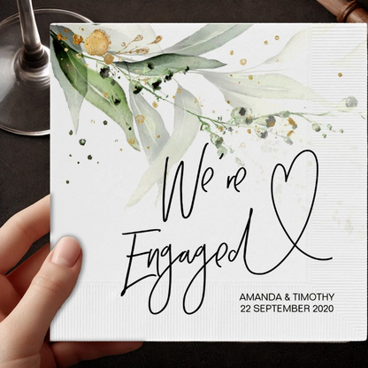 We're Engaged Napkins, Personalized Engagement Napkins, Cocktail Napkins, Bridal Shower Napkins, Cocktail Luncheon Napkins, Luncheon Napkins