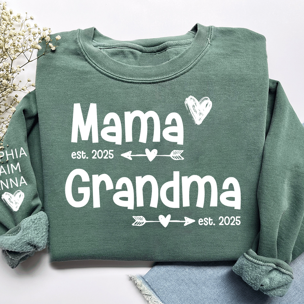 Personalized Mama Grandma Sweatshirt, Custom Est. 2025 Family Name Gift Shirt