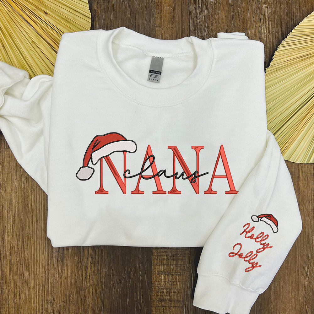 Nana Claus Christmas And Kids Embroidered Sweatshirt