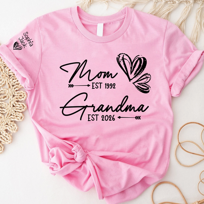 Personalized Heart T-shirt For Mom And Grandma, Founding Year With Name, Family Gift