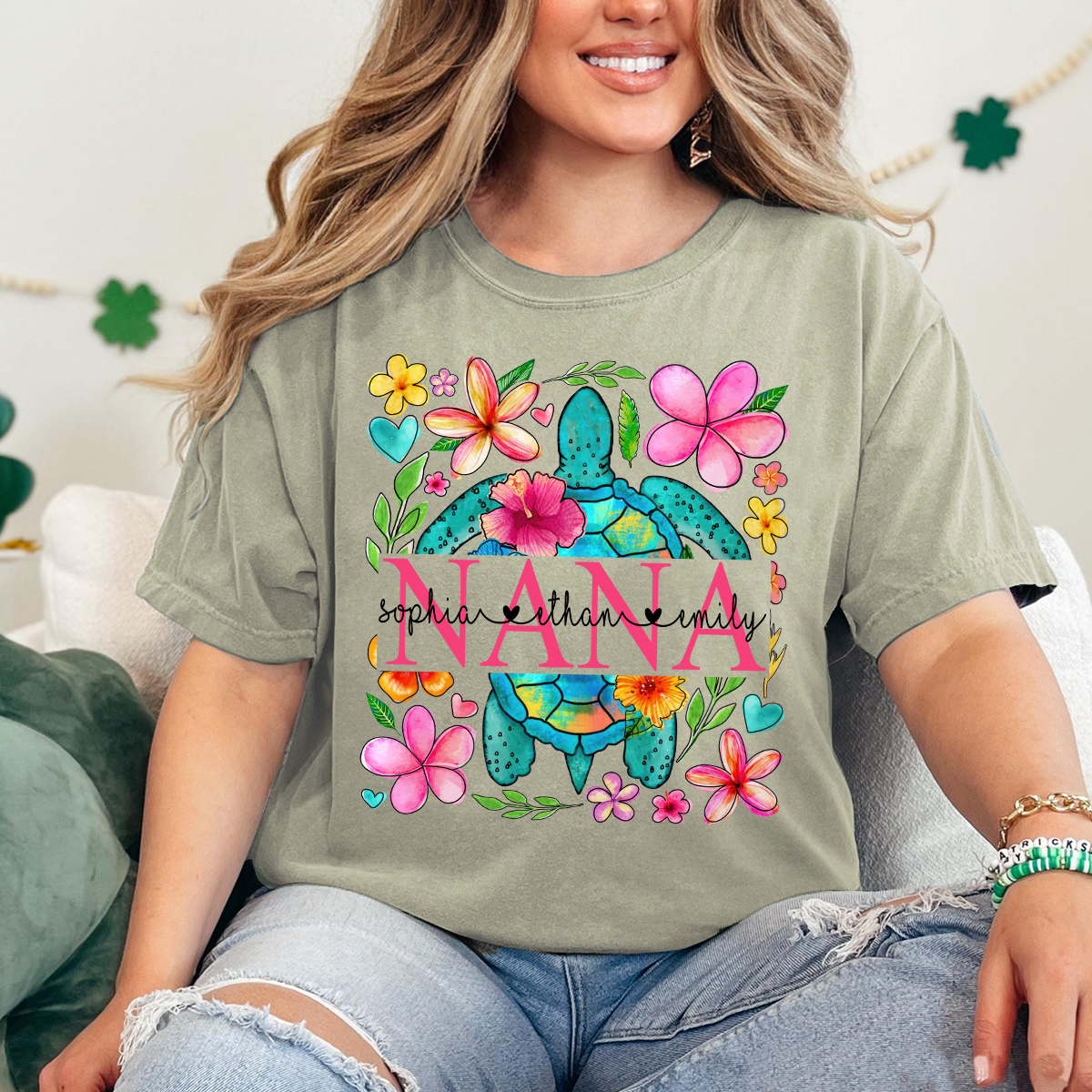Comfort Colors® Nana Turtle Summer Flower And Grandkids 2025 Shirt