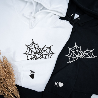 Custom Embroidered Couple Hoodie, Heart Spider Hoodie, Heart Spiderweb Couple Hoodie, Personalized Couple Gifts, Matching Couple Gifts Hoodie, Sweatshirt