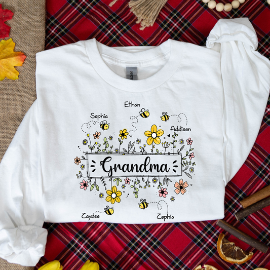 Personalized  Mom Est Grandma Est Flower Turquoise T-Shirt