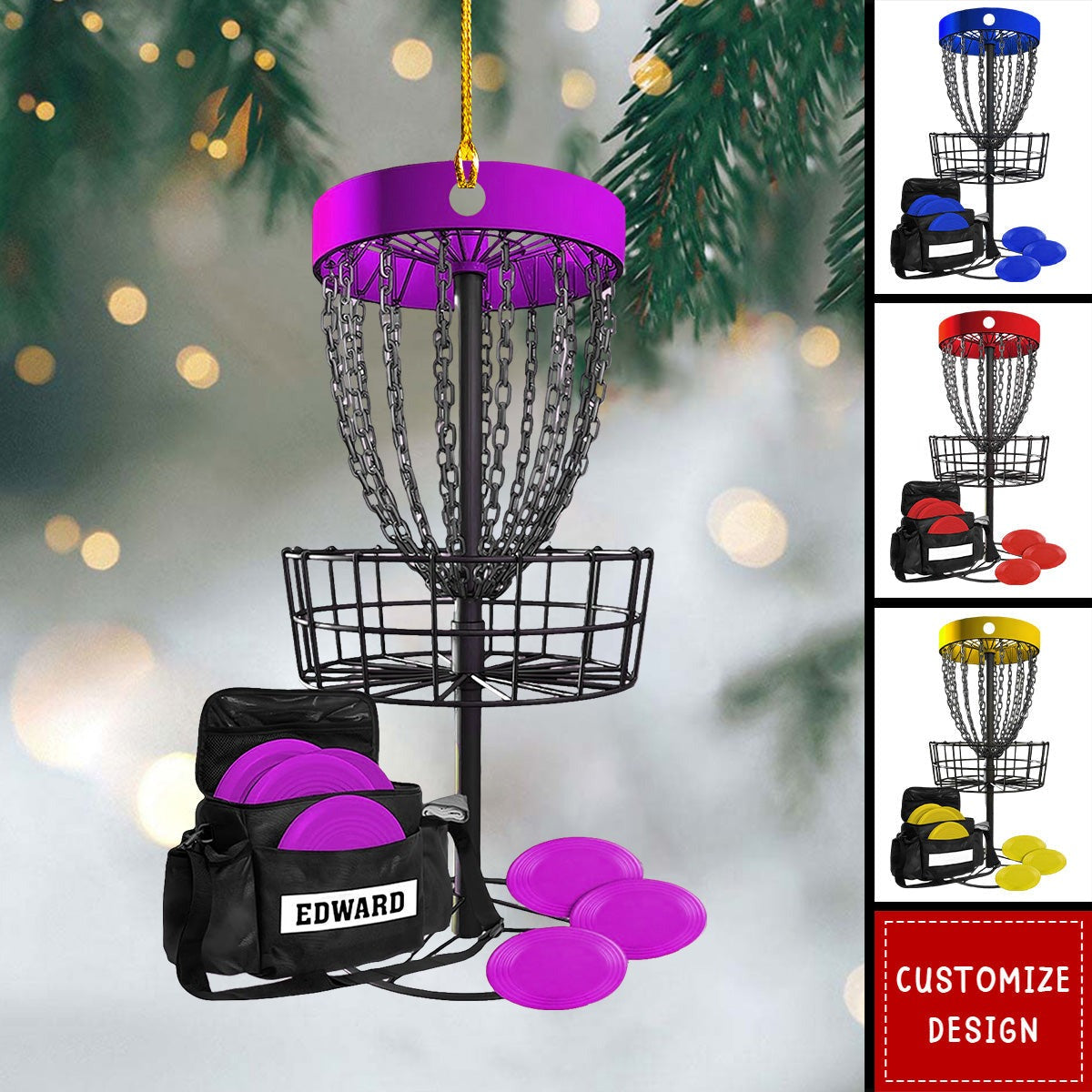 Personalized Disc Golf Ornament 2025 – Custom Name Disc Golf Basket Christmas Ornament for Players, Coaches, and Fans Ornament