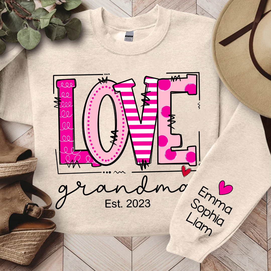 Love Pink Valentine Grandma Life Sweatshirt, Custom Grandma And Kids, Grandma Gift TH Sweatshirt