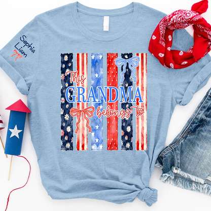 Personalized This Grandma Belongs To T Shirt, Custom Gift for Grandma with Family Names, Patriotic Design for 4th of July