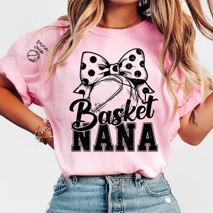 Black And White T-shirt With Basketball Print, Mimi Style, Can Be Printed With Grandchildren's Names, Suitable As A Gift For Grandma