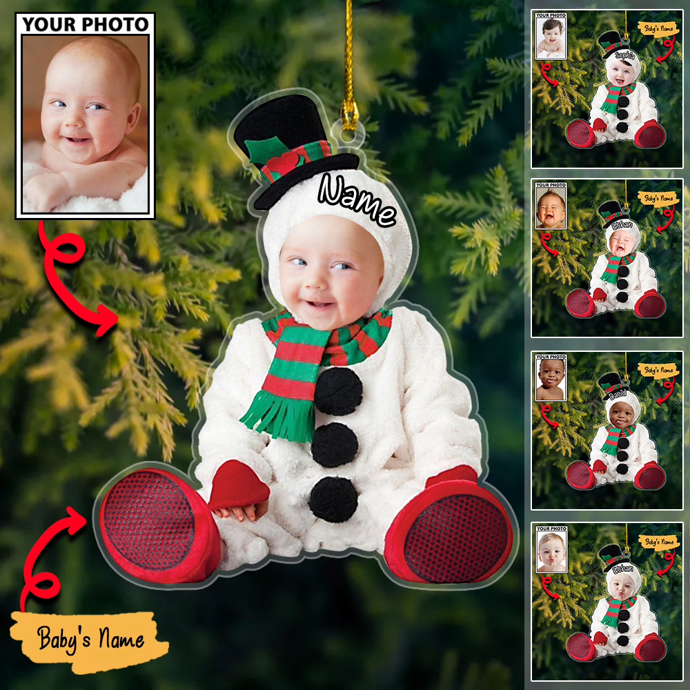 Custom Baby Photo Ornaments with Names, Personalized Christmas Ornaments