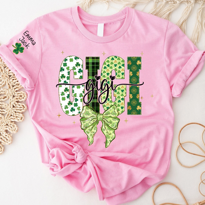 Gigi St Patrick’s Day Shirt, Shamrock Bow Green Family,T-Shirt For Gift Grandma And Kids