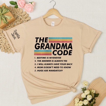 Personalized The Grandma Code" T-Shirt – Personalized Mimi, Gigi, Nana Shirts, Fun Gift for Grandparents, Mother’s Day, Birthday