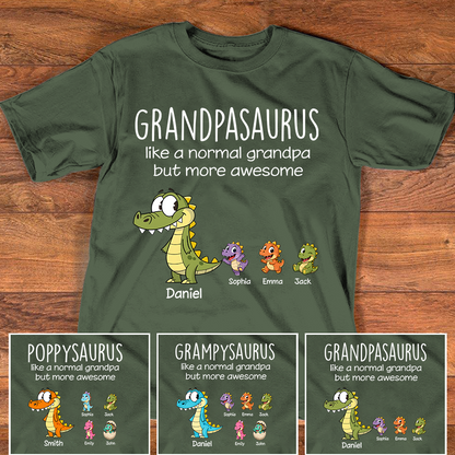 Personalized Grandpasaurus Dinosaur Shirt with Custom Kids Names, Funny Grandpa Family T Shirt for Papa Grandfather, Father's Day Birthday Gift