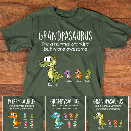 Personalized Grandpasaurus Dinosaur Shirt with Custom Kids Names, Funny Grandpa Family T Shirt for Papa Grandfather, Father's Day Birthday Gift