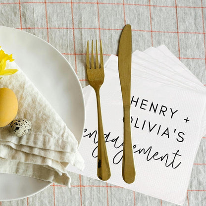We're Engaged Napkins Engagement Party Decorations Custom Wedding Napkins Cocktail With Name Rehearsal Dinner Wedding Party Decorations