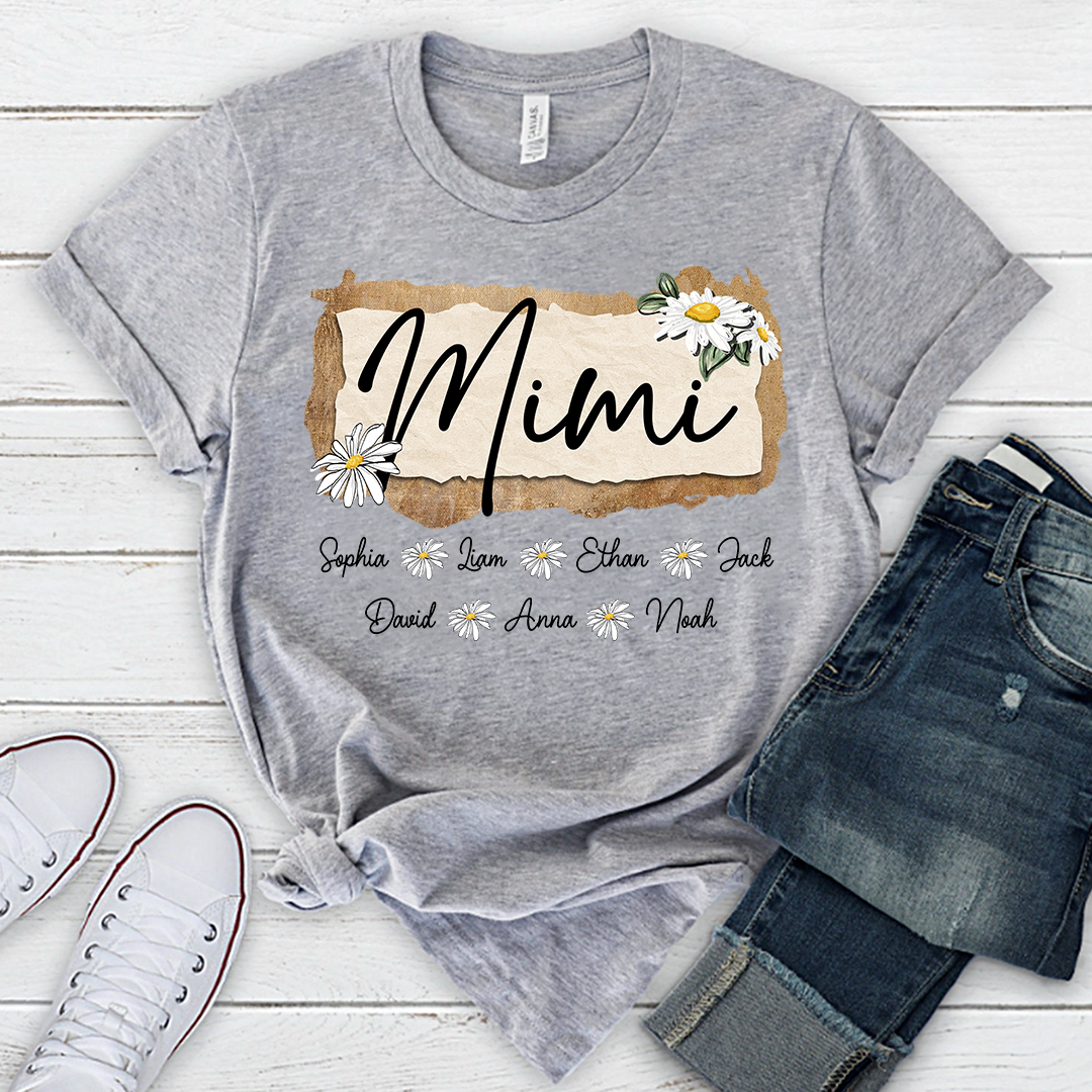 Custom Mimi T-Shirt, Floral Daisy Design,Great Gift for Mimi Grandma And Kids