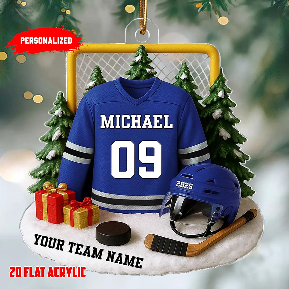 Personalized Hockey Jersey Ornament 2025 – Custom Name & Team Christmas Ornament, Gift for Hockey Players