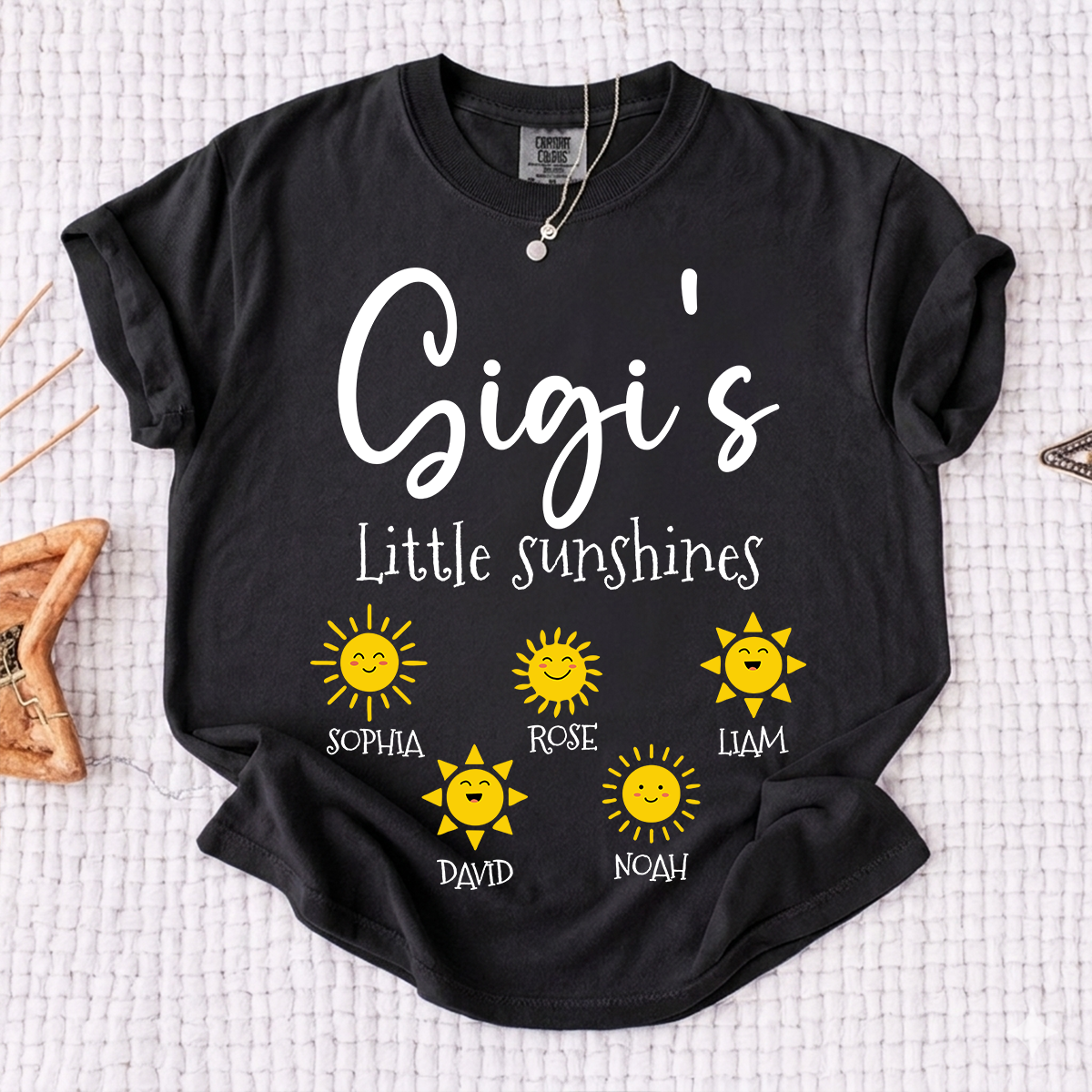 Comfort Colors® Personalized Gigi Shirt with Grandkids Names, Gigi's Little Sunshines Tee, Custom Grandma Shirt, Family Gift from Grandchildren