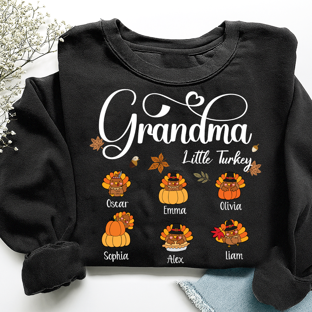 Full Grandma Little Turkey Sweatshirt, Custom Gifts for Grandma and Grandchild