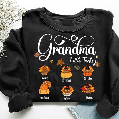 Full Grandma Little Turkey Sweatshirt, Custom Gifts for Grandma and Grandchild
