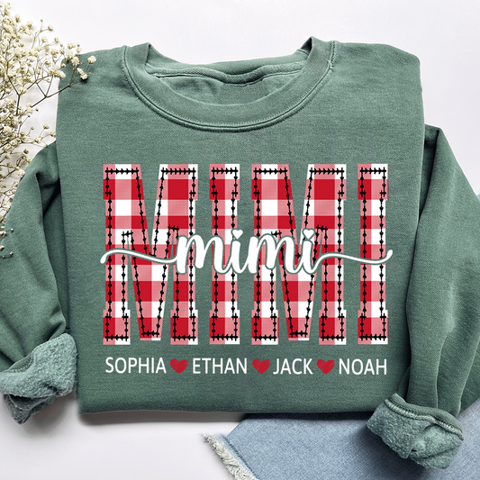 Personalized Gigi Grandma Sweatshirt, Plaid Holiday Shirt with Grandchildren Names