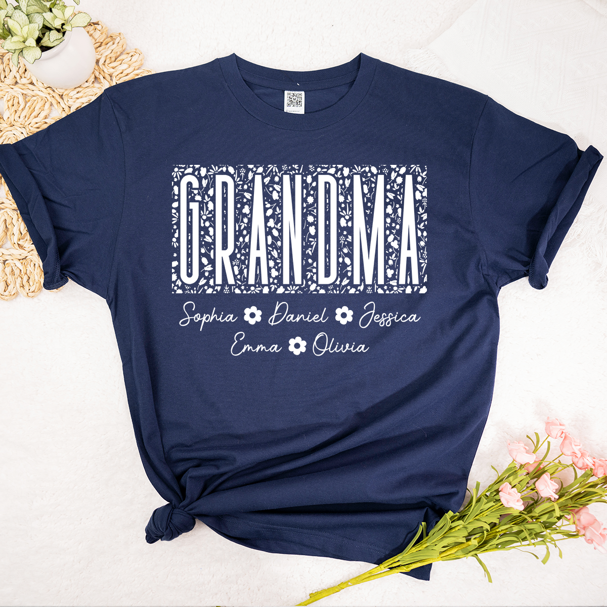 Custom Grandma Floral Shirt, Personalized Names of Grandchildren T Shirt, Meaningful Family Gift for Grandma