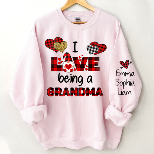Personalized Grandma Gnome Xmas Sweatshirt, Custom I Love Being A Grandma With Grandkids Christmas Sweatshirt