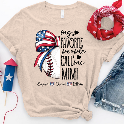Personalized Mimi Baseball Shirt, My Favorite People Call Me Mimi T Shirt, Custom Grandma Baseball Gift with Kids Names