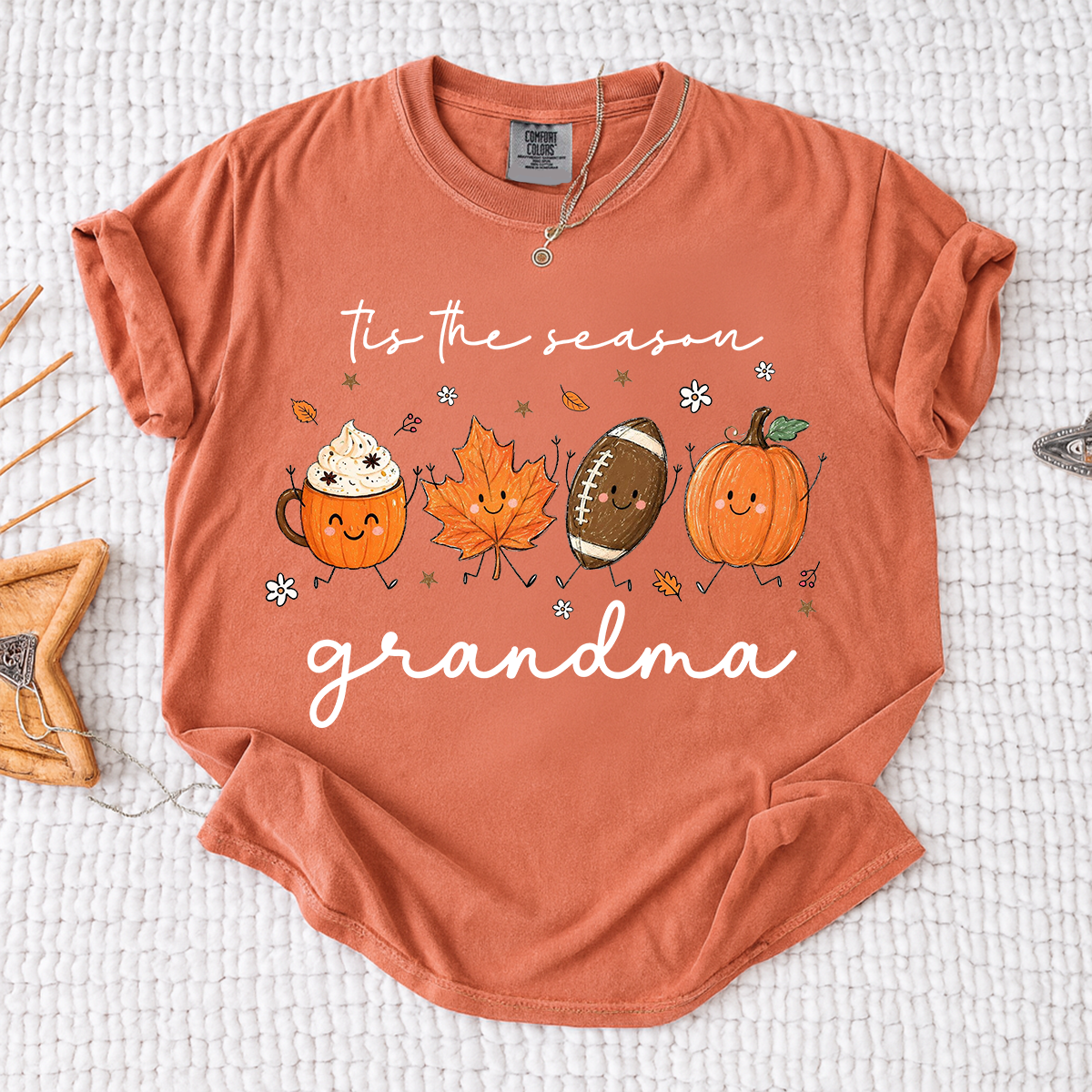 Comfort Colors® Fall Grandma Shirt, It’s the Season Pumpkin Football Graphic Tee, Cute Autumn Grandma T Shirt for Women