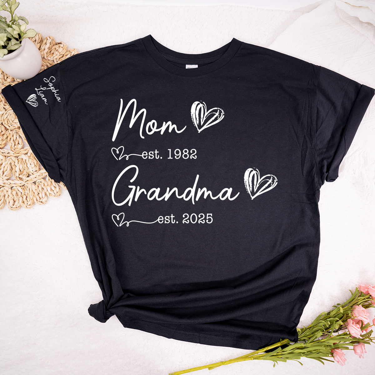 Mom Est Year Grandma Est Year Personalized Shirt, Custom Family Milestone TShirt for Mom and Grandma, Meaningful Family Memory Clothing
