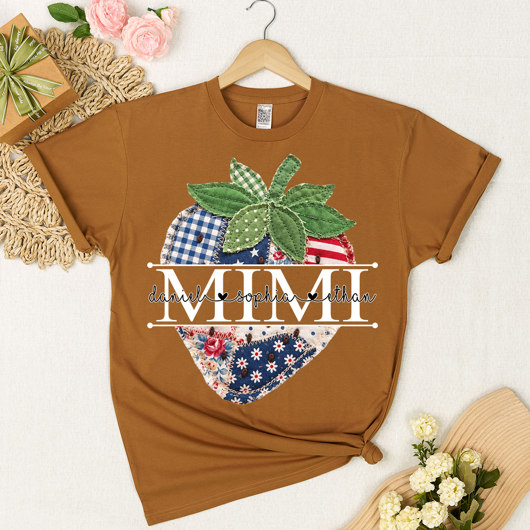 Custom Mimi 4th of July Strawberry Shirt, Personalized Cute Summer Grandma Tee For Gift Grandma And Kids
