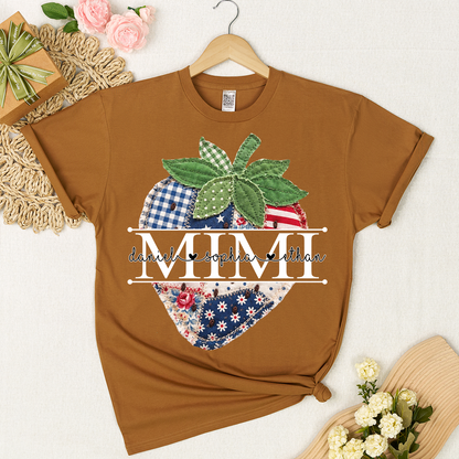 Custom Mimi 4th of July Strawberry Shirt, Personalized Cute Summer Grandma Tee For Gift Grandma And Kids