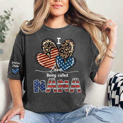 I Love Being Called Nana American Flag Heart T-Shirt, For Gift Grandma And Kids